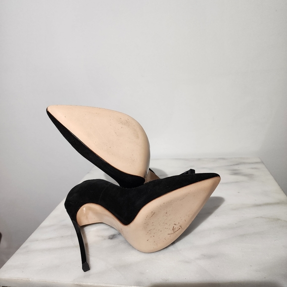 URA EVA - Made In Italy Black Suede Heels, Size 38  Sleek Black High Heel Pumps